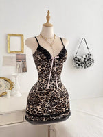 Leopard Print Lace Trim Mini Dress