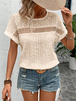 Eyelet Round Neck Short Sleeve Top