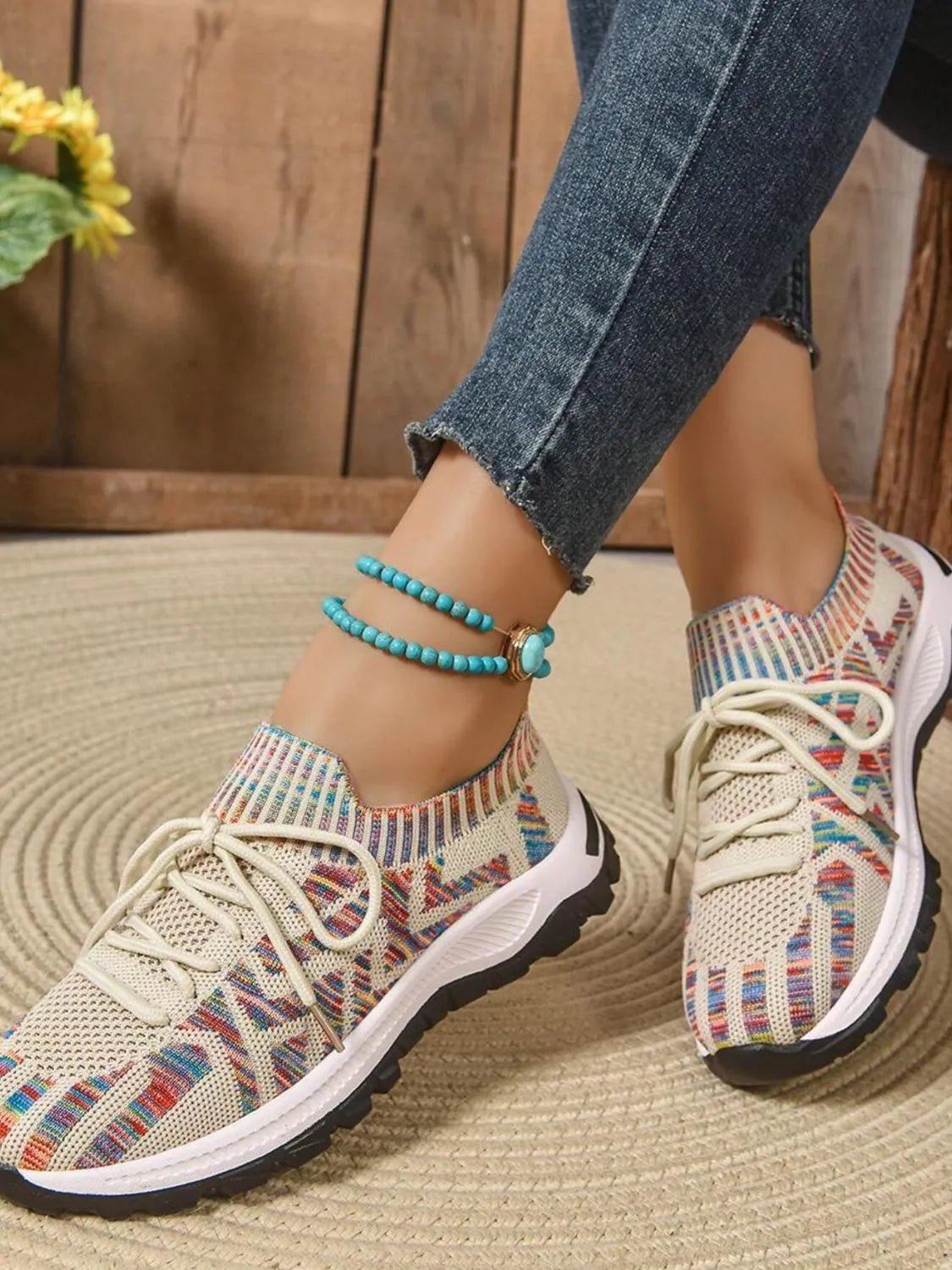 Mesh Knit Lace Up Athletic - Ladyez