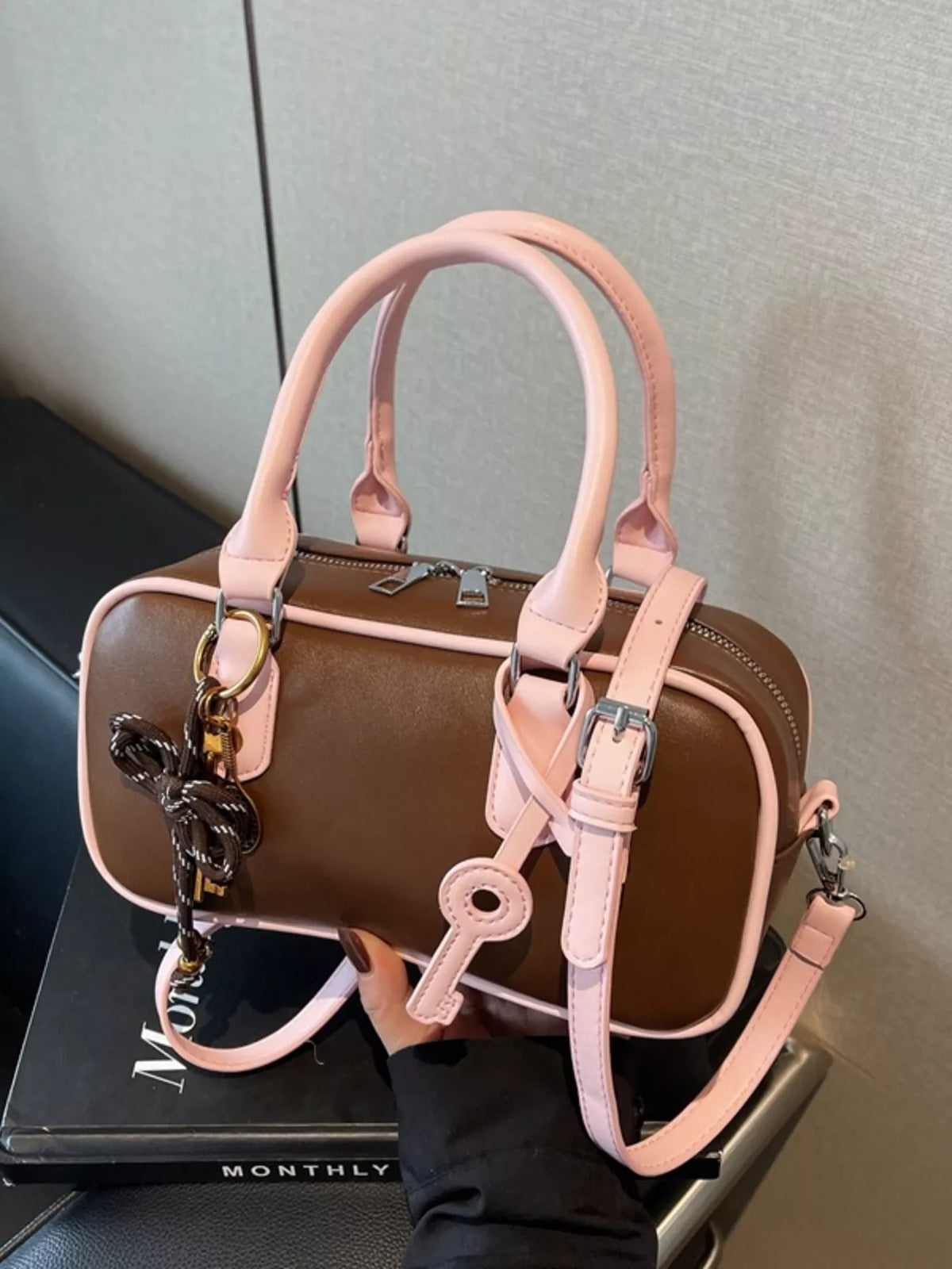 Barrel Crossbody Bag with Key Charm