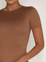Round Neck Short Sleeve Swim Top - Ladyez