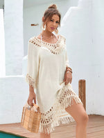 Fringe Crochet V-Neck Cover-Up Dress