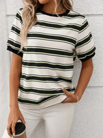Contrast Striped Round Neck Short Sleeve T-Shirt