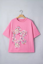 Flower Patched Round Neck Tunic T-Shirt