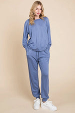 Super Lady Round Neck Raglan Sleeve Top and Pants Lounge Set - Ladyez