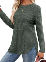 Ribbed Knit Long Sleeve T-Shirt