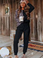 Leopard Round Neck Sweatshirt and Pants Lounge Set - Ladyez
