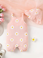 Children's Daisy Textured Wide Strap Romper and Hat Set