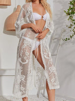 Lace Detail Open Front Longline Cover-Up - Ladyez