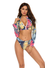 Printed Zip Up Three-Piece Swim Set - Ladyez
