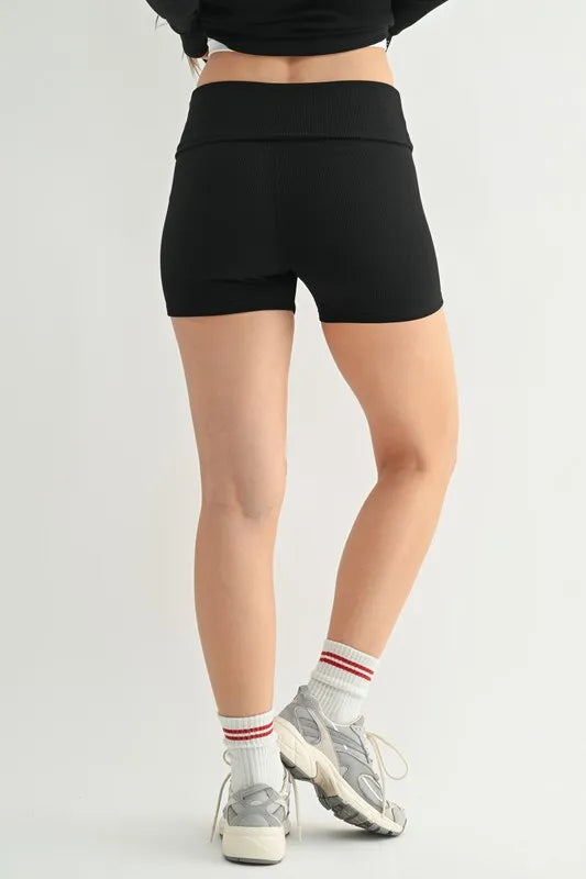 MONO B Ribbed Foldover Waist Shorts - Ladyez
