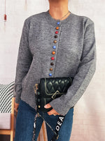 Button-Front Cardigan with Colorful Detail Buttons