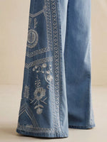 Embroidered Wide-Leg Drawstring Jeans