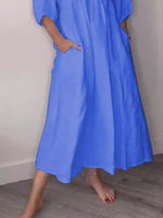 Full Size V-Neck Loose Fit Midi Dress with Pockets Plus Size