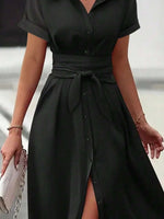 Button Down Belted Midi Shirt Dress