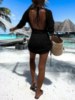 Backless Openwork Drawstring Round Neck Cover Up - Ladyez