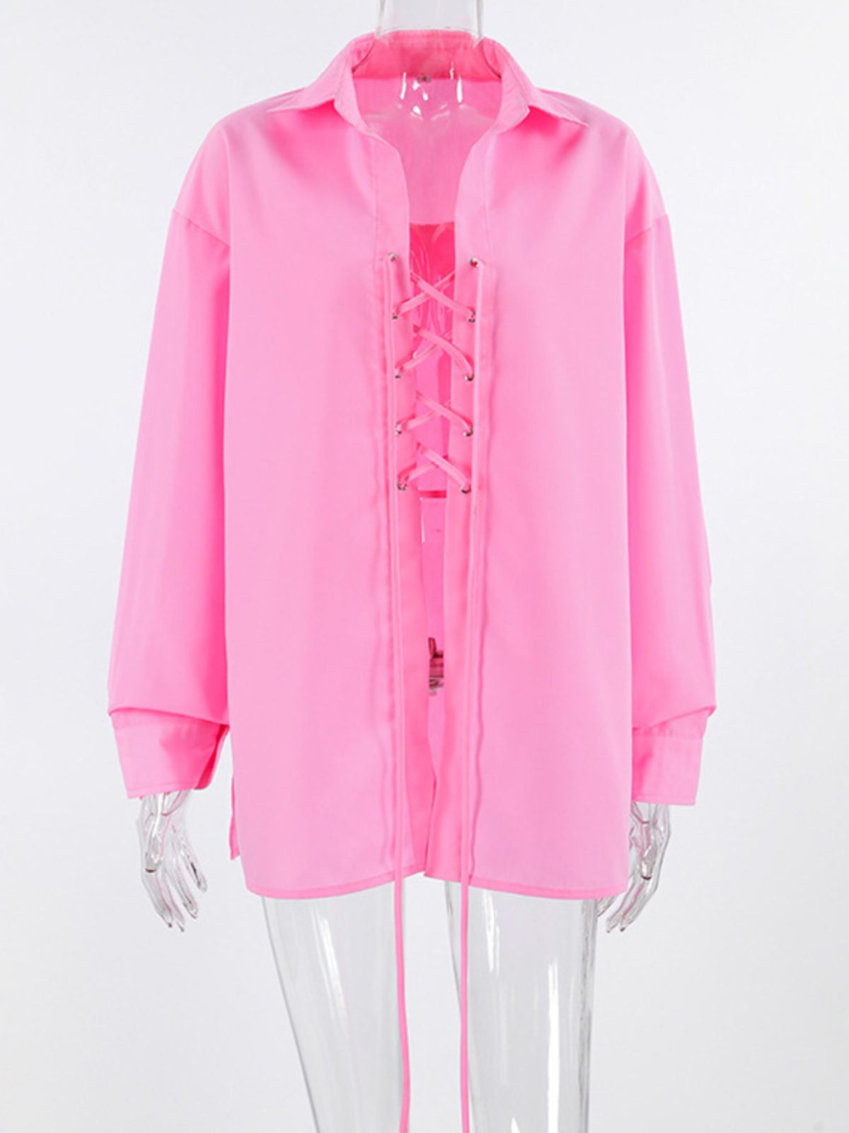Lace-Up Front Oversized Shirt