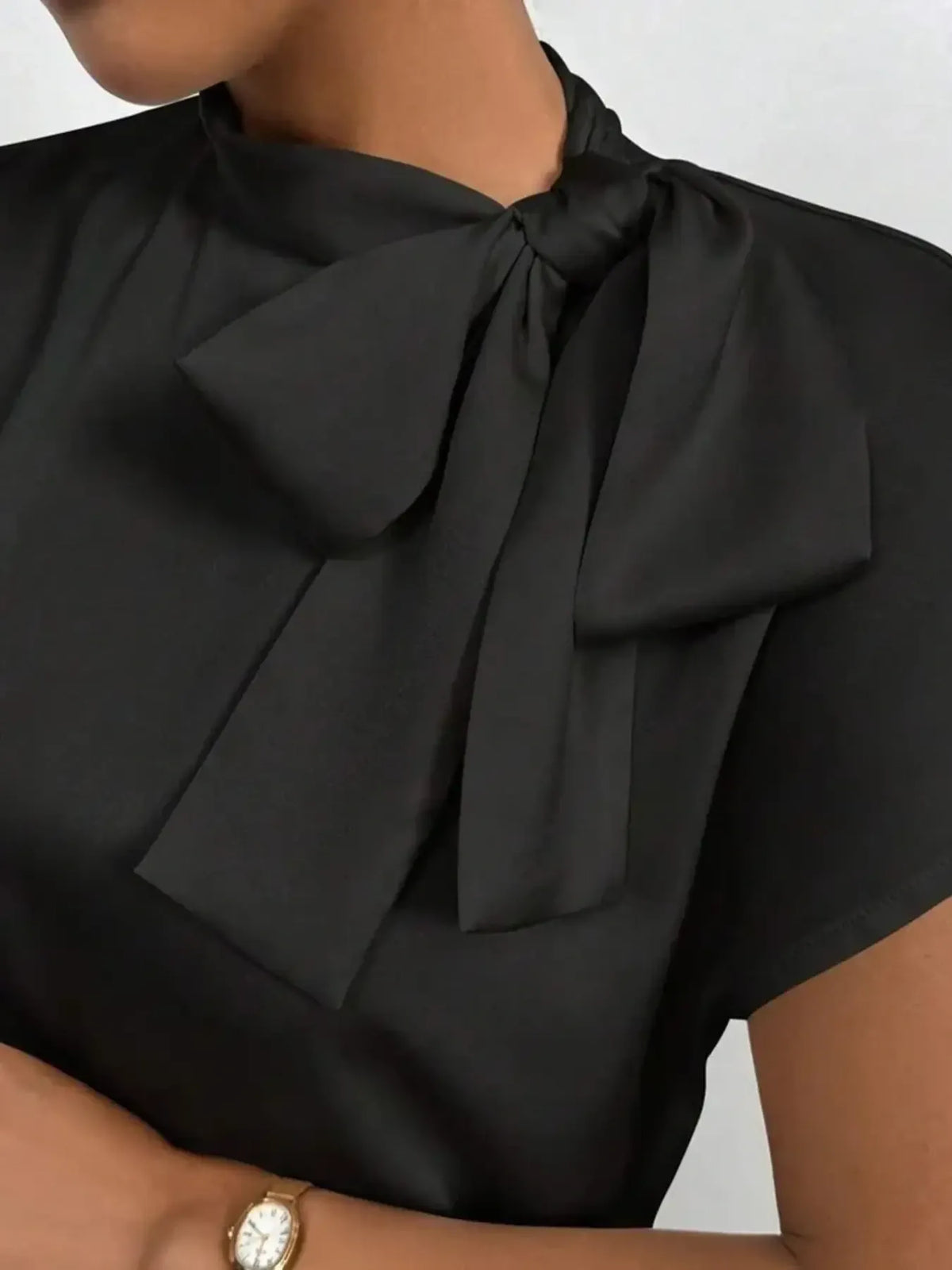 Satin Bow Tie Neck Blouse - Ladyez