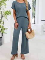 Lace Detail Short Sleeve Top and Pants Set