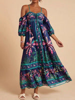 Tropical Print Spaghetti Strap Maxi Dress