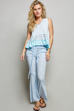 POL Drawstring Textured Ribbed Knit Pants