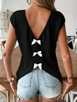Waffle Knit V-Neck Cap Sleeve Top