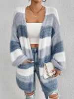 Striped Fuzzy Knit Open Front Cardigan