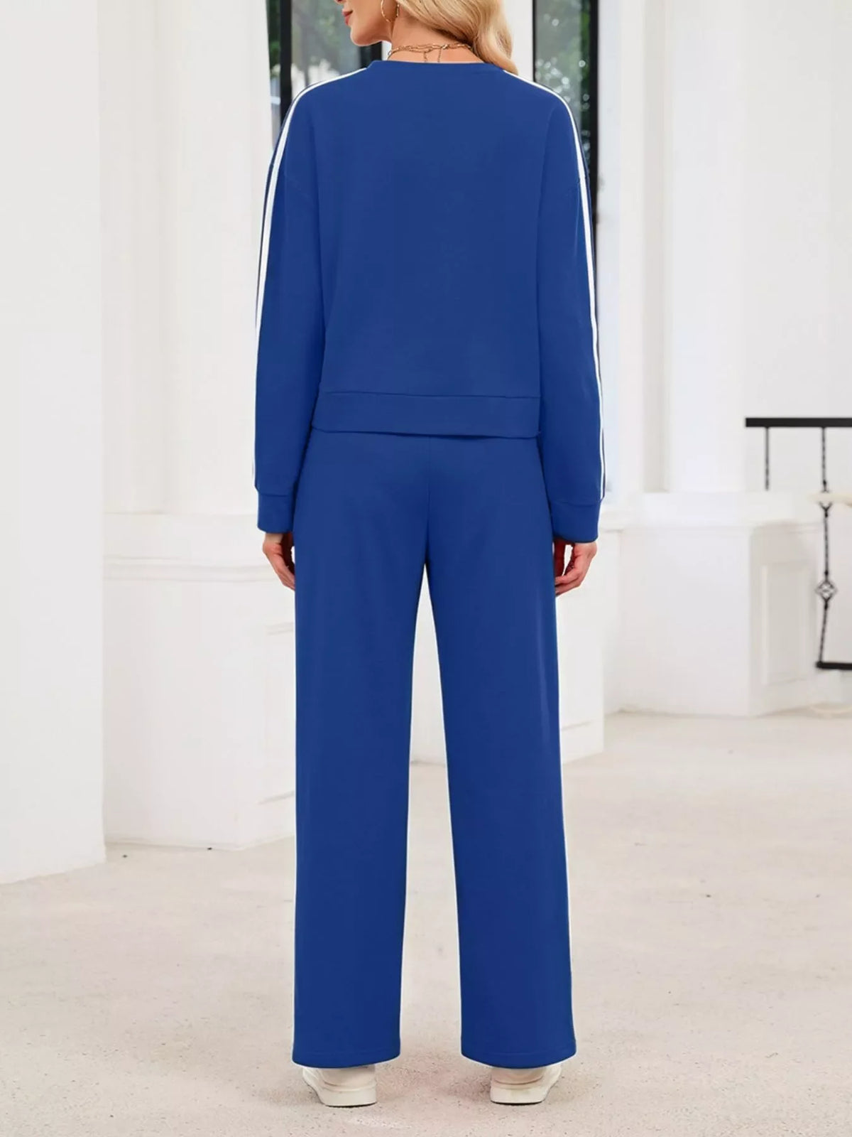 Striped Round Neck Sweatshirt and Pants Set
