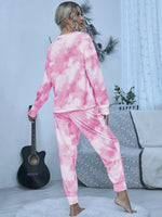 Shiny Tie-Dye Round Neck Top and Pants Lounge Set - Ladyez