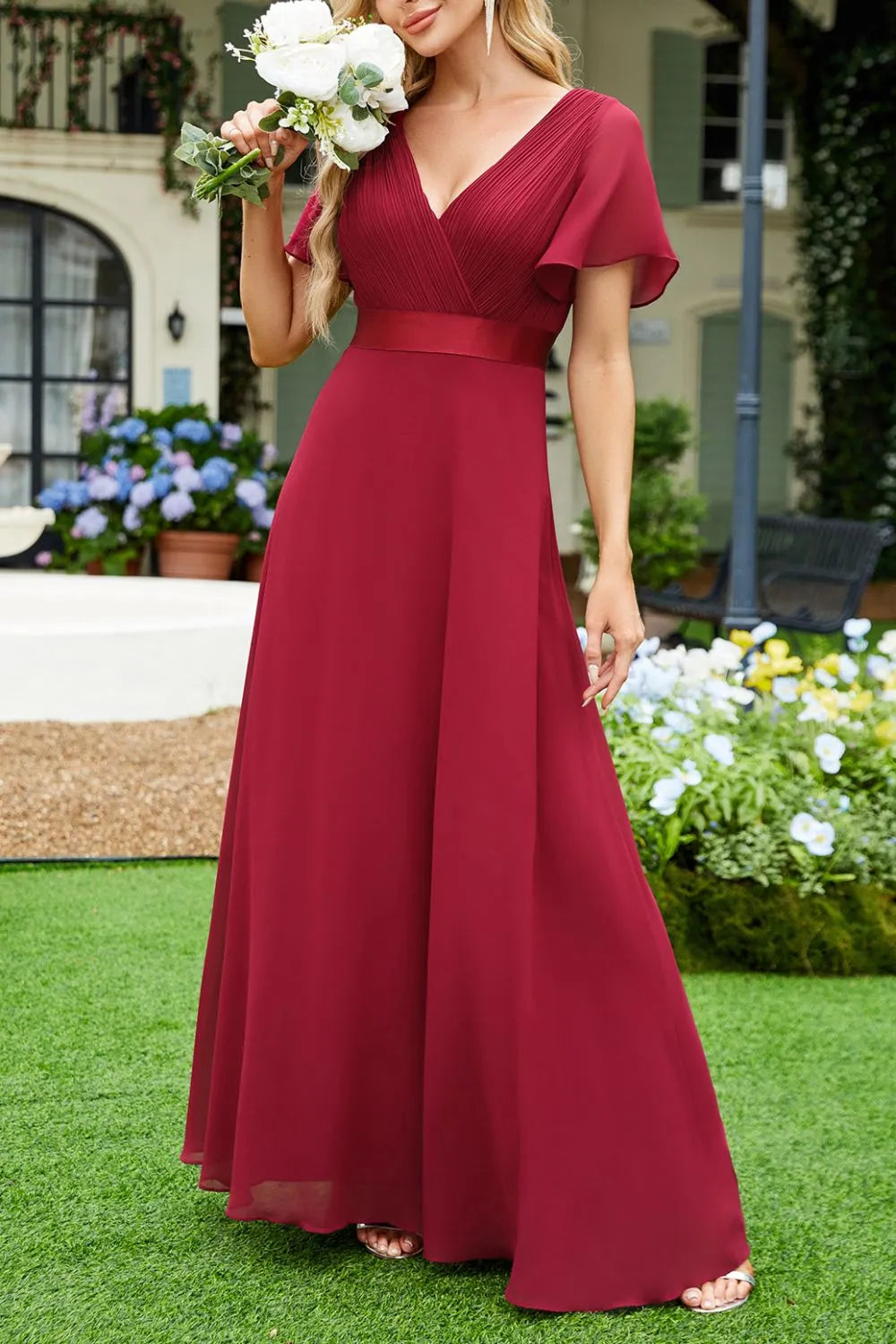 Surplice Flutter Sleeve Maxi Dress - Ladyez