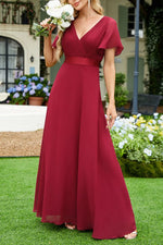Surplice Flutter Sleeve Maxi Dress - Ladyez