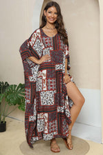 Printed V-Neck Split Maxi Dress - Ladyez