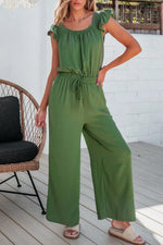 Ruffled Cap Sleeve Wide Leg Jumpsuit - Ladyez