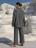 Button Up Long Sleeve Shirt and Pants Set