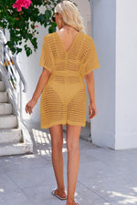 Openwork Tie Waist Cover Up - Ladyez