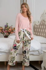 Round Neck Top and Printed Pants Lounge Set - Ladyez