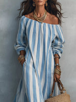 Off-Shoulder Striped Maxi Dress