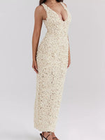 Floral Applique Deep V-Neck Maxi Dress