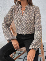 Printed Notched Balloon Sleeve Blouse