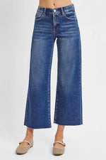 RISEN Raw Hem Wide Leg Cropped Jeans - Ladyez