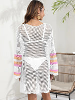 Openwork Contrast Long Sleeve Cover-Up - Ladyez