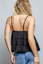 POL V-Neck Embroidered Trim Ruffled Cami