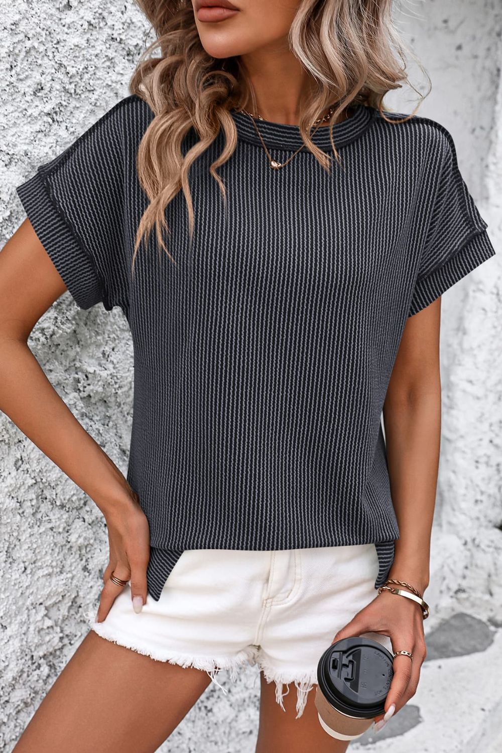 Mandy Striped Round Neck Short Sleeve T-Shirt - Ladyez