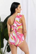 Marina West Swim Vitamin C Asymmetric Cutout Ruffle Swimsuit in Pink - Ladyez