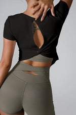 Cutout Round Neck Short Sleeve Active T-Shirt - Ladyez