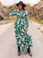 Printed Notched Neck Maxi Dress - Ladyez