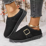 Buckle Decor Plush Lined Warm Slippers