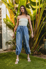 BiBi Striped Tape Details With Bot Tied Point Elastic Waist Jeans - Ladyez