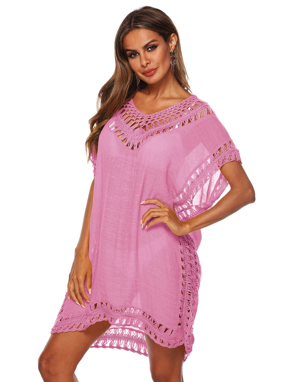 Bohemian Crochet Trim Beach Cover Up Dress - Ladyez