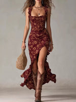 Floral Ruched Slit Maxi Dress